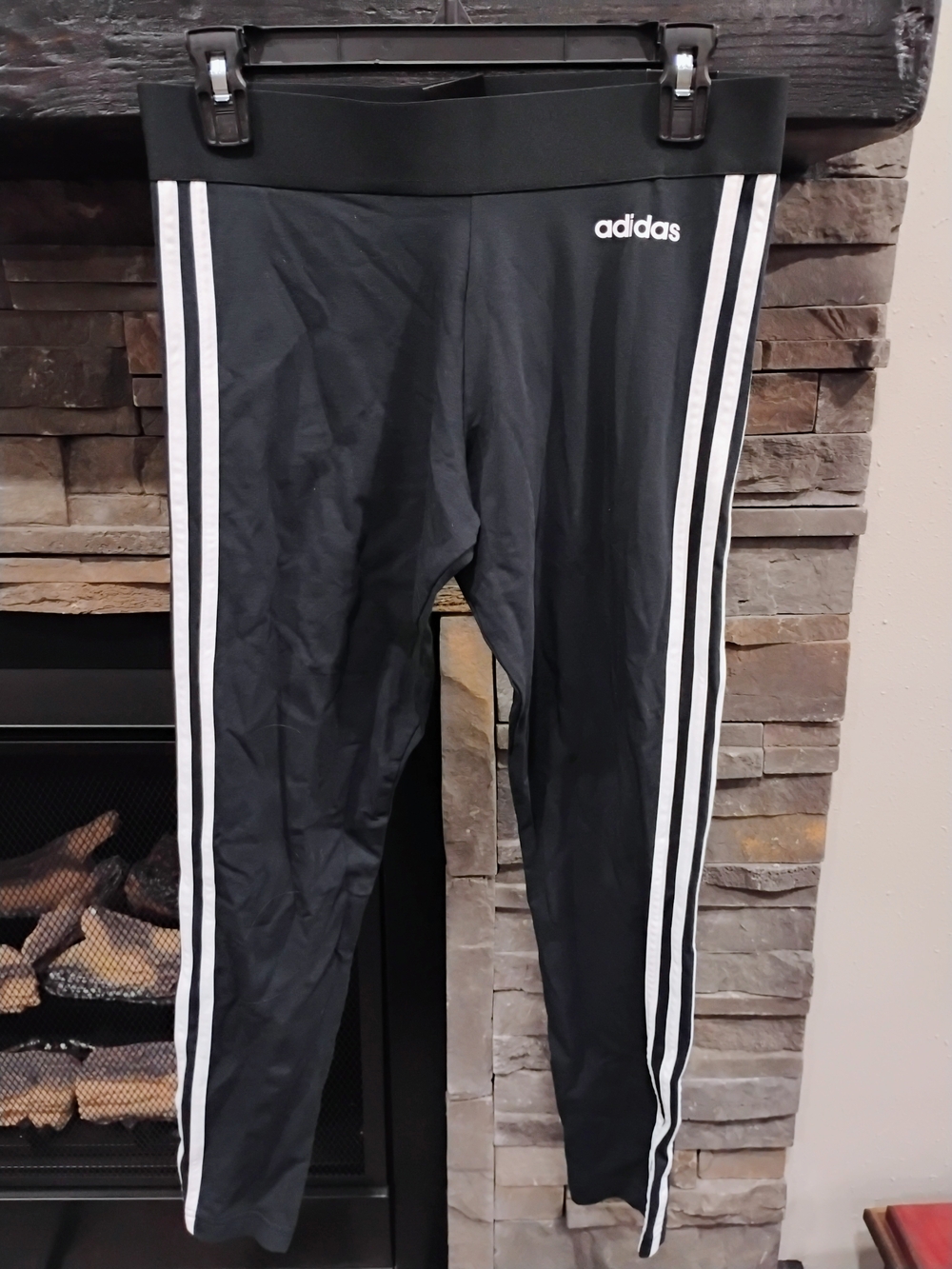 Adidas Black Leggings with White 3-Stripe Side Detail Climalite Size M